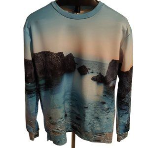 Mr Gugu Miss Go Sweatshirt Men's Large Graphic Ocean Water Rocks Pink Horizon